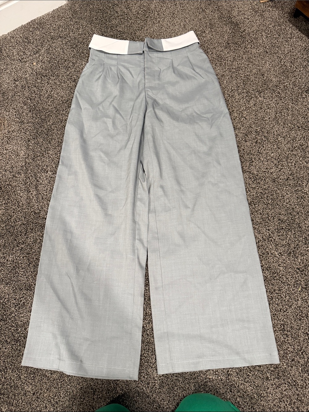 SHEIN Light Gray Wide-Leg Pants with White Waistband